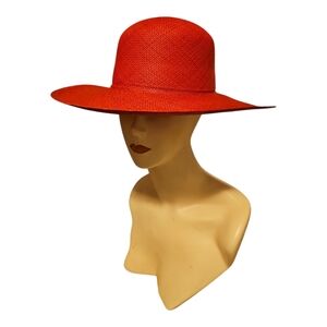 Greenpacha Panama Hat Medium Red Wide Brim 100% Toquilla Straw Handmade